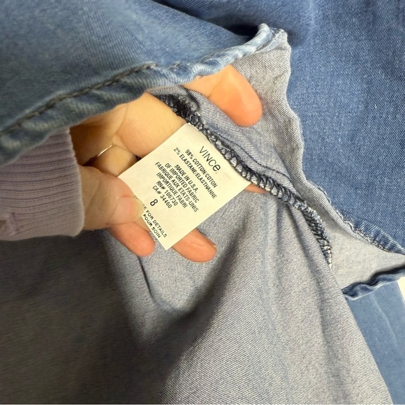 Vince Blue Chambray Long Sleeve Split Neck Line Top Shirt Size 8 - Picture 6 of 7